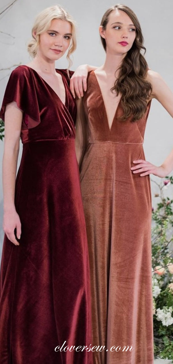 Velvet Mismatched V-neck A-line Fashion Bridesmaid Dresses, CB0209 clover sew Velvet Mismatched V-neck A-line Fashion Bridesmaid Dresses, CB0209 clover sew