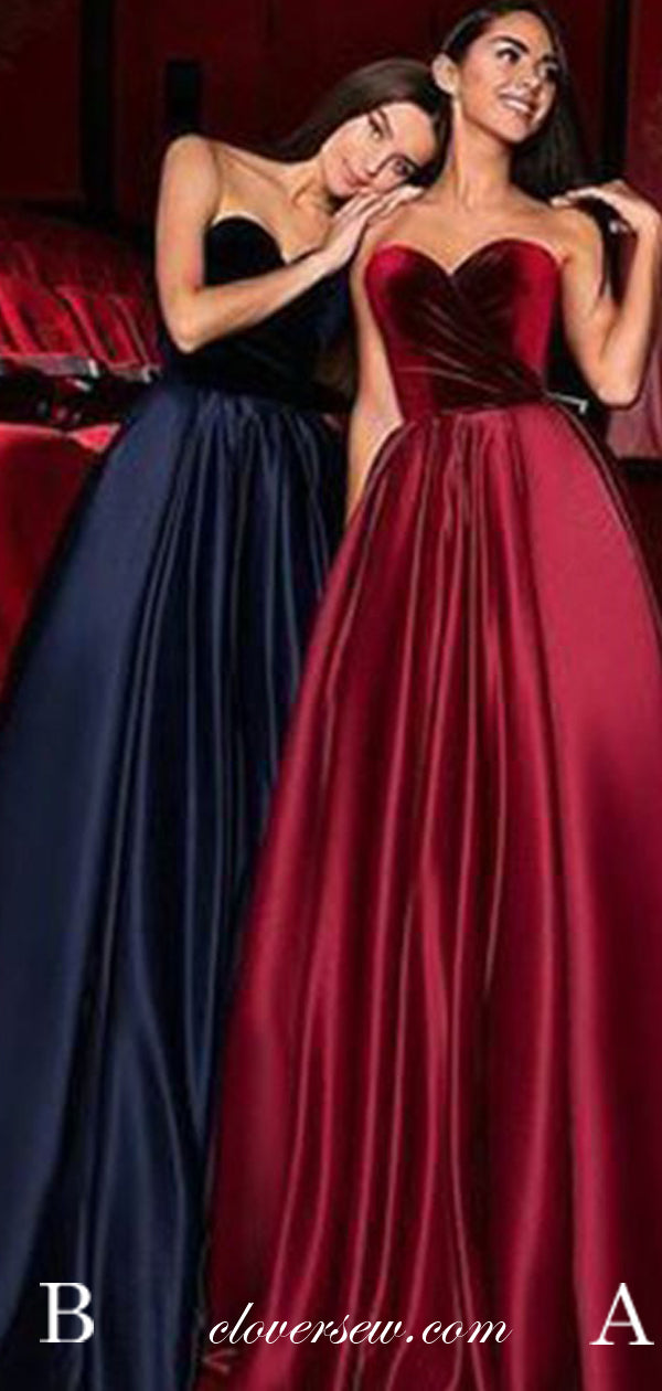 Velvet Top Satin Sweetheart Strapless A-line Prom Dresses ,CP0322