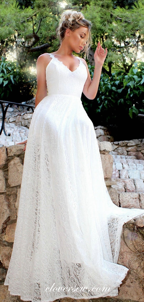 Vintage Lace Open Back A-Line Beach Wedding Dresses, CW0180 US4 / Custom Color(Leaving A note) Vintage Lace Open Back A-Line Beach Wedding Dresses, CW0180 US4 / Custom Color(Leaving A note)
