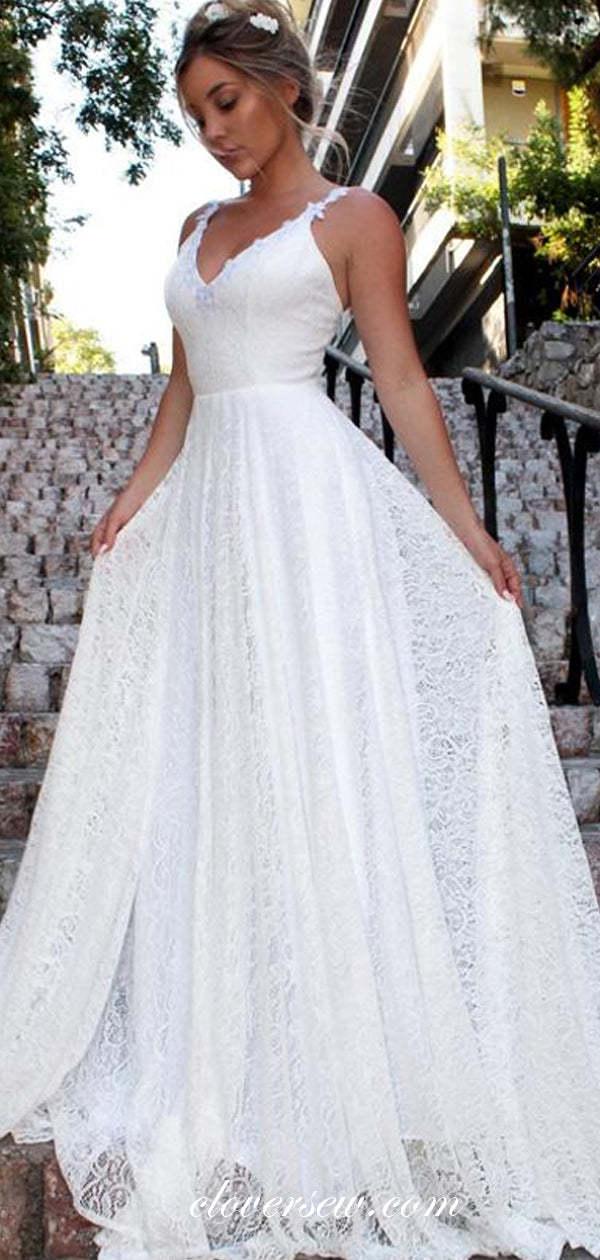 Vintage Lace Open Back A-line Beach Wedding Dresses, CW0180 clover sew Vintage Lace Open Back A-line Beach Wedding Dresses, CW0180 clover sew