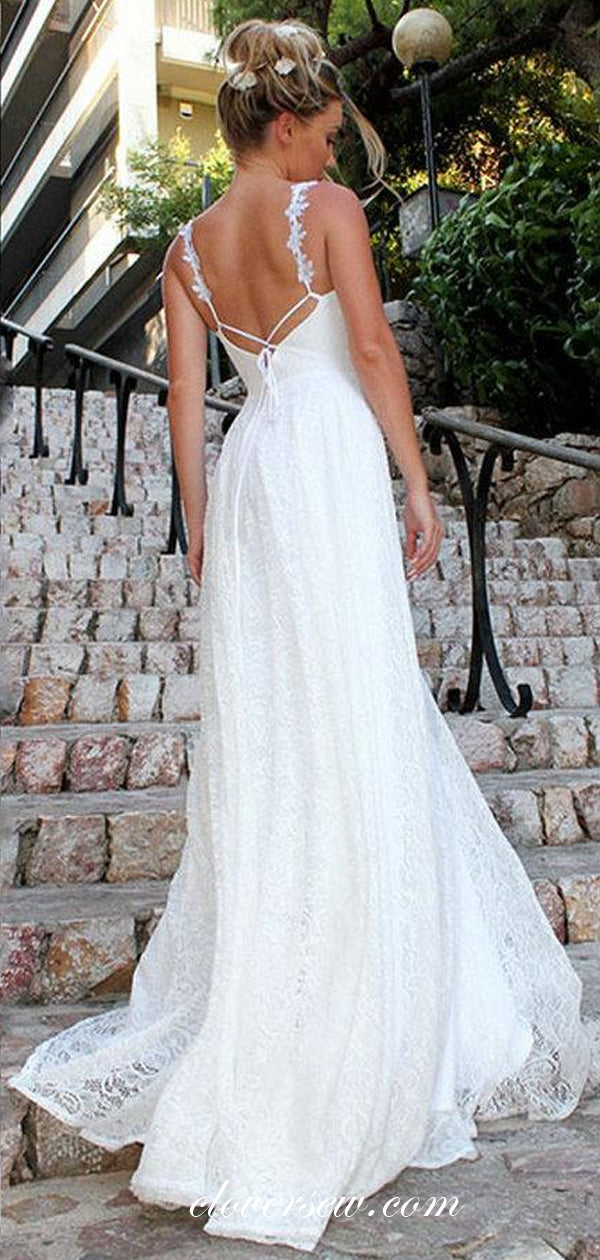 Vintage Lace Open Back A-line Beach Wedding Dresses, CW0180 clover sew Vintage Lace Open Back A-line Beach Wedding Dresses, CW0180 clover sew