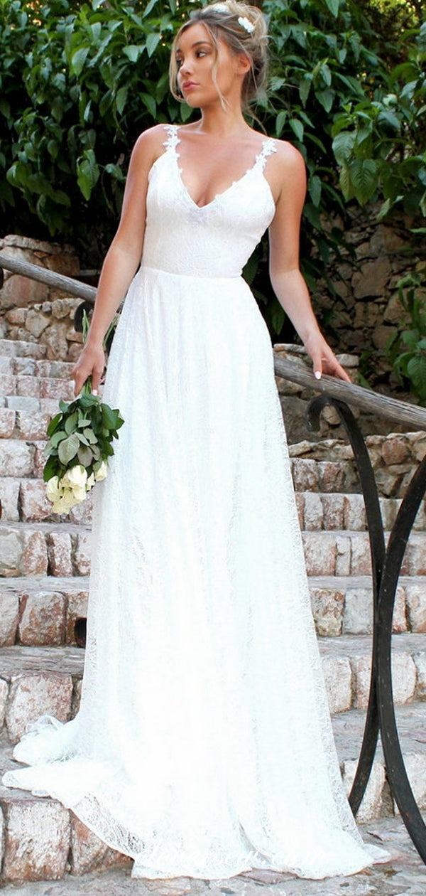 Vintage Lace Open Back A-line Beach Wedding Dresses, CW0180 clover sew Vintage Lace Open Back A-line Beach Wedding Dresses, CW0180 clover sew