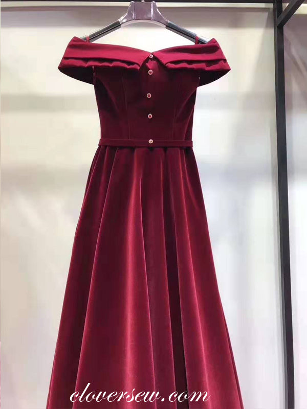Vintage Burgundy Velvet Off The Shoulder A-line Prom Dresses,CP0165 clover sew Vintage Burgundy Velvet Off The Shoulder A-line Prom Dresses,CP0165 clover sew