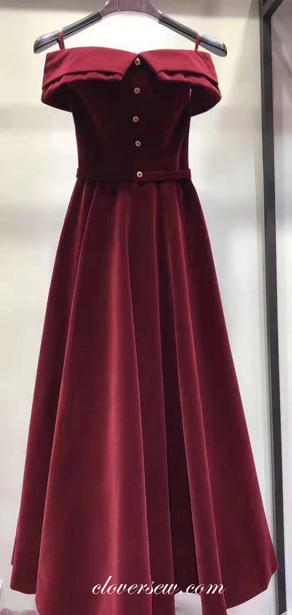 Vintage Burgundy Velvet Off The Shoulder A-line Prom Dresses,CP0165 clover sew Vintage Burgundy Velvet Off The Shoulder A-line Prom Dresses,CP0165 clover sew
