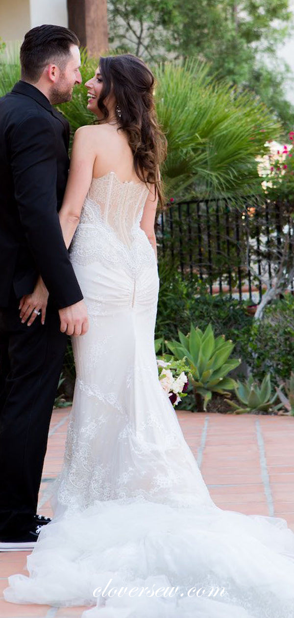 Vintage Lace Sweetheart Strapless Mermaid With Train Wedding Dresses , CW0007 Vintage Lace Sweetheart Strapless Mermaid With Train Wedding Dresses , CW0007