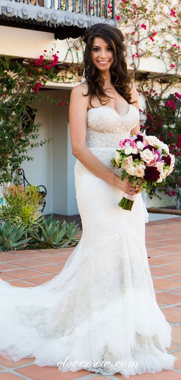 Vintage Lace Sweetheart Strapless Mermaid With Train Wedding Dresses , CW0007 Vintage Lace Sweetheart Strapless Mermaid With Train Wedding Dresses , CW0007
