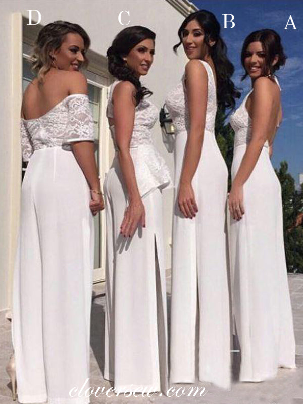 White Lace Chiffon Mismatched Jumpsuit Bridesmaid Dresses, CB0193