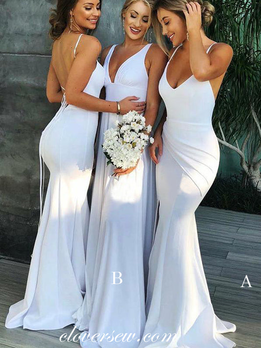 White Mismatched Mermaid V-neck Sexy Long Bridesmaid Dressers, CB0158