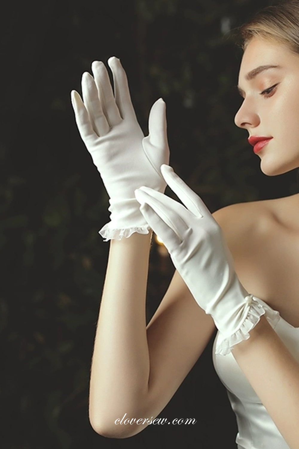 White Satin Gloves for Bridal Wedding Party, CG0002