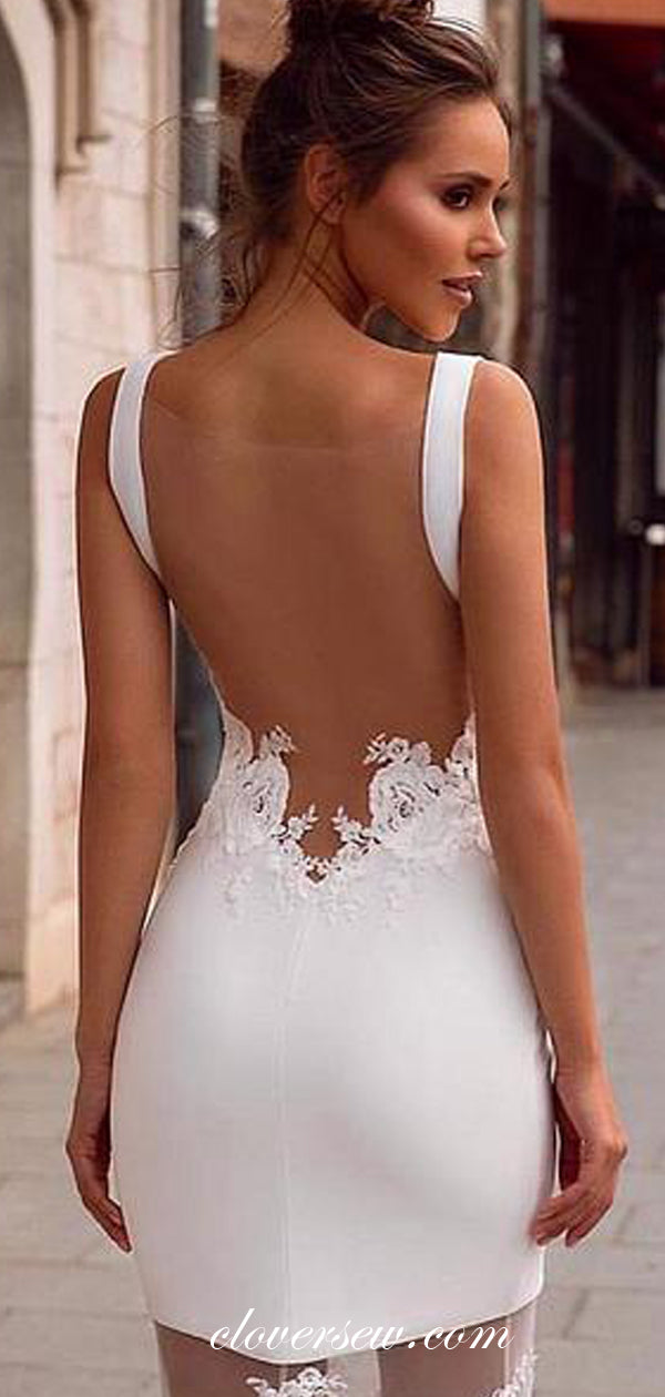 White Satin Illusion Lace Mermaid Sleeveless Wedding Dresses,CW0135