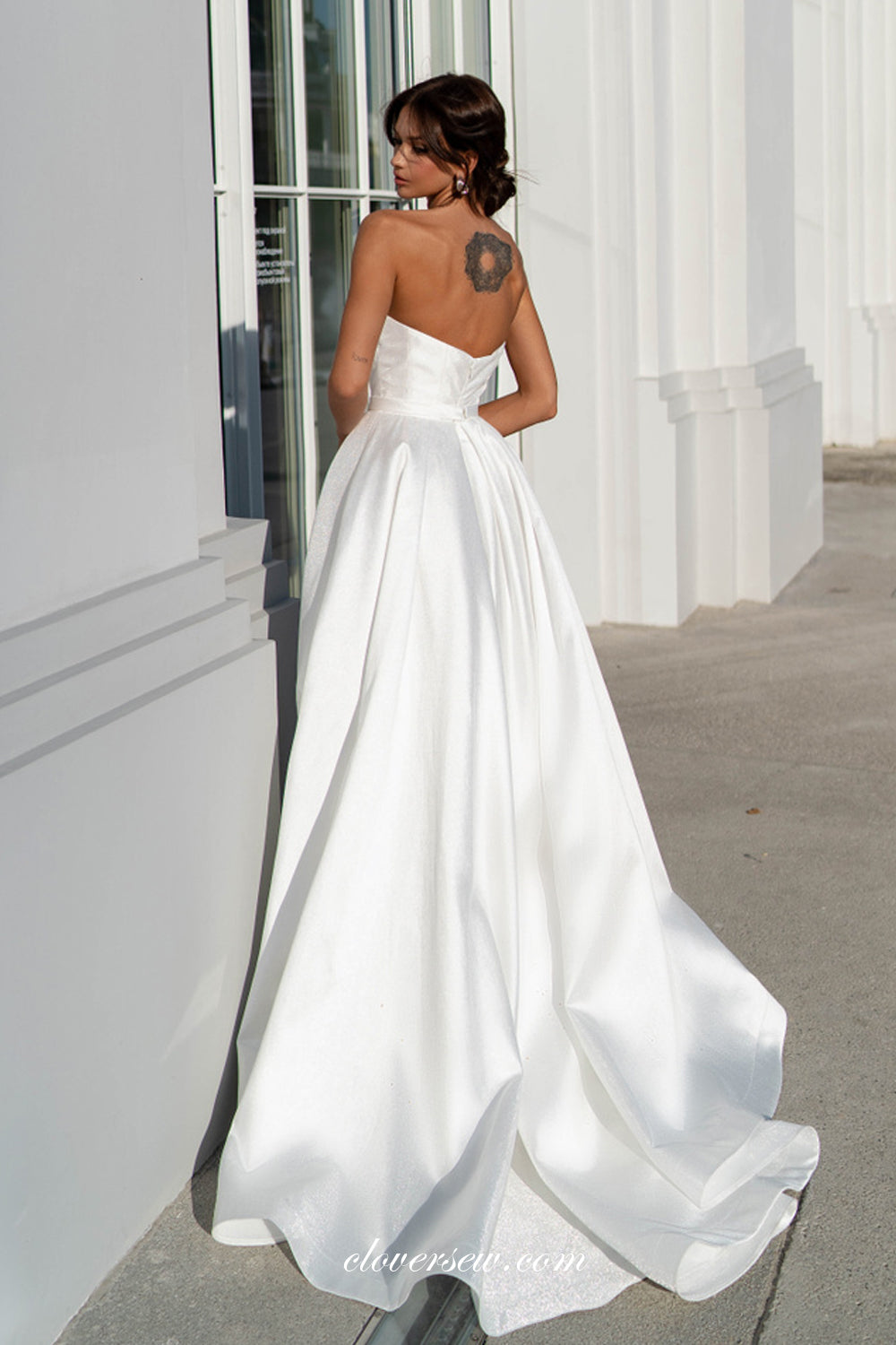 White Satin Strapless A-line Elegant Simple Wedding Dresses, CW0337 clover sew White Satin Strapless A-line Elegant Simple Wedding Dresses, CW0337 clover sew