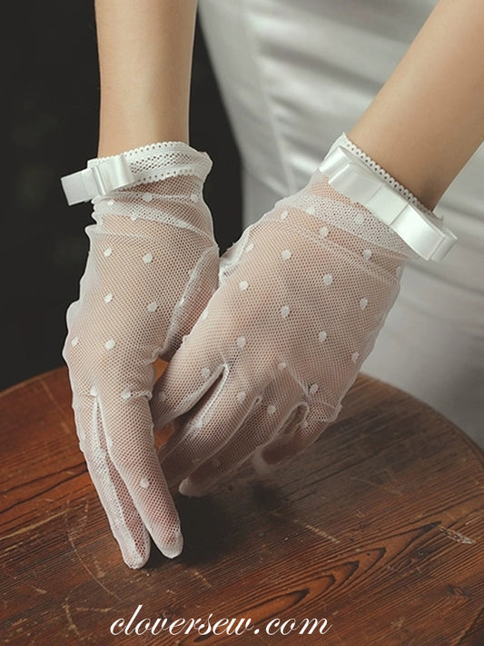 White Tulle Gloves for Bridal Wedding Party, CG0004