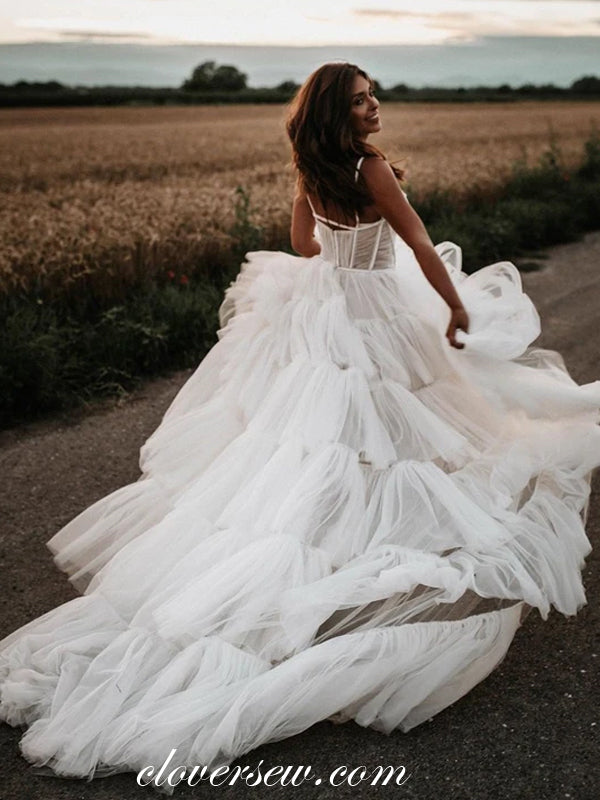Tulle Wedding Dress Spaghetti Straps Wedding Dress Flowy Wedding Dress Sexy Wedding Dress,WS074