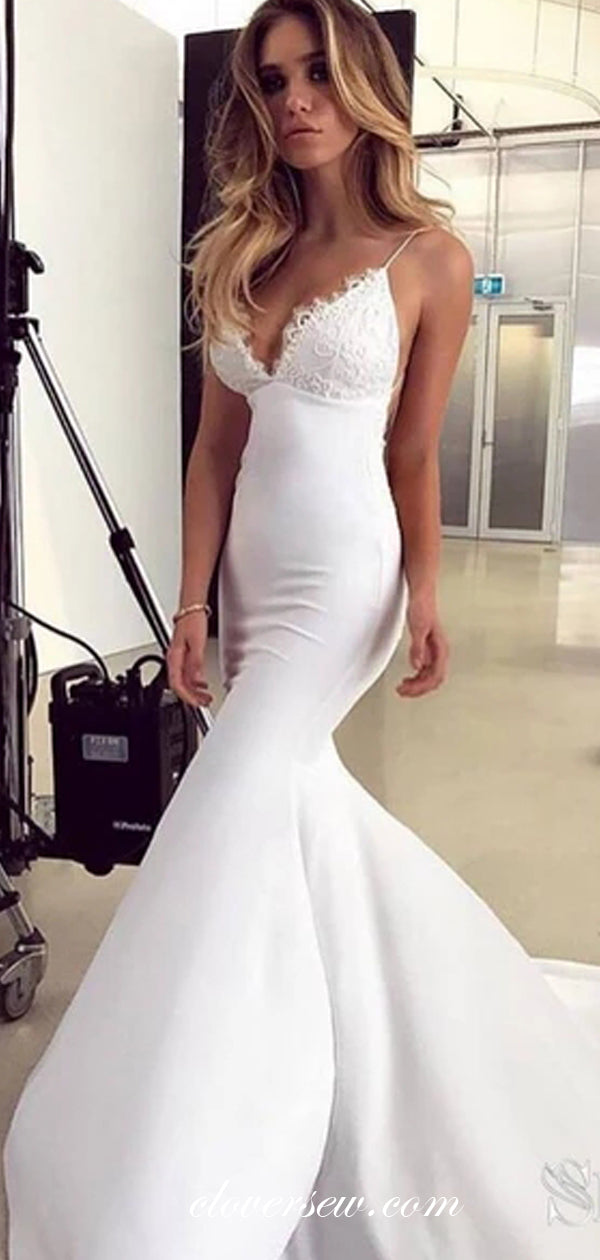 White Lace Applique Satin Mermaid Backless Prom Dresses,CP0310 clover sew White Lace Applique Satin Mermaid Backless Prom Dresses,CP0310 clover sew