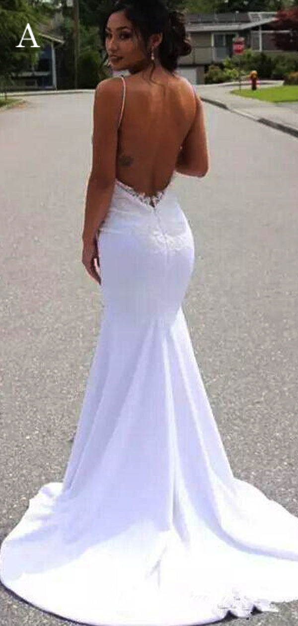 White Lace Applique Satin Mermaid Backless Prom Dresses,CP0310 clover sew White Lace Applique Satin Mermaid Backless Prom Dresses,CP0310 clover sew