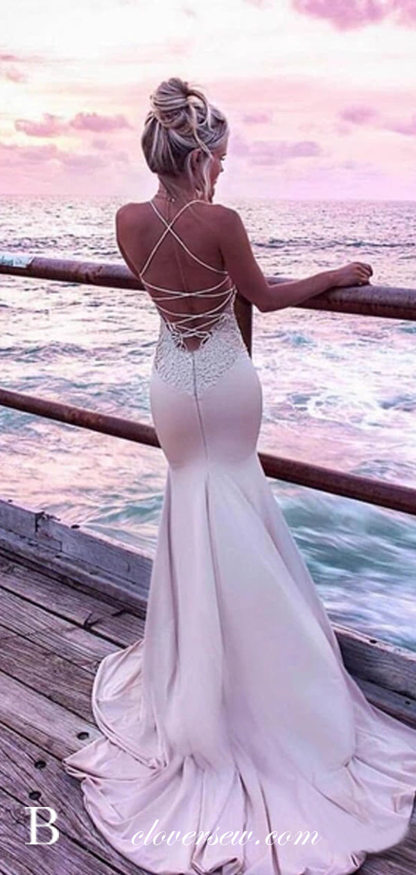 White Lace Applique Satin Mermaid Backless Prom Dresses,CP0310 clover sew White Lace Applique Satin Mermaid Backless Prom Dresses,CP0310 clover sew