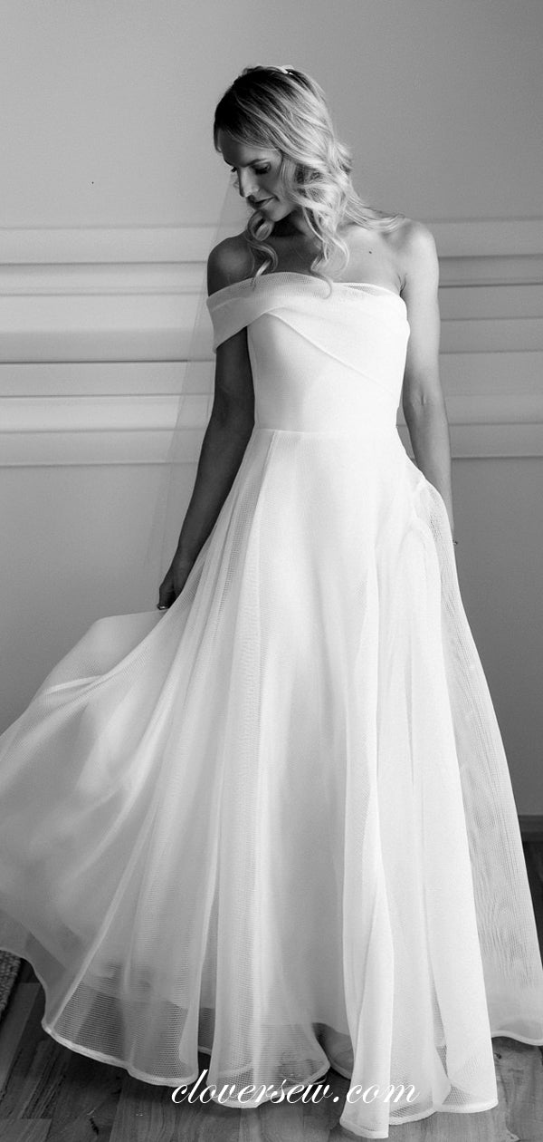 White Organza One Shoulder Off The Shoulder A-line Wedding Dresses , CW0043