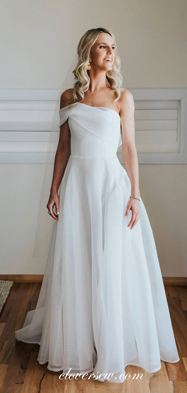 White Organza One Shoulder Off The Shoulder A-line Wedding Dresses , C clover sew White Organza One Shoulder Off The Shoulder A-line Wedding Dresses , C clover sew