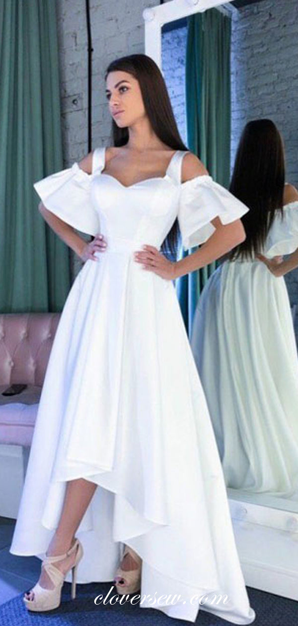 White Satin Off The Shoulder High Low A-line Lovely Wedding Dresses,CW0098 White Satin Off The Shoulder High Low A-line Lovely Wedding Dresses,CW0098
