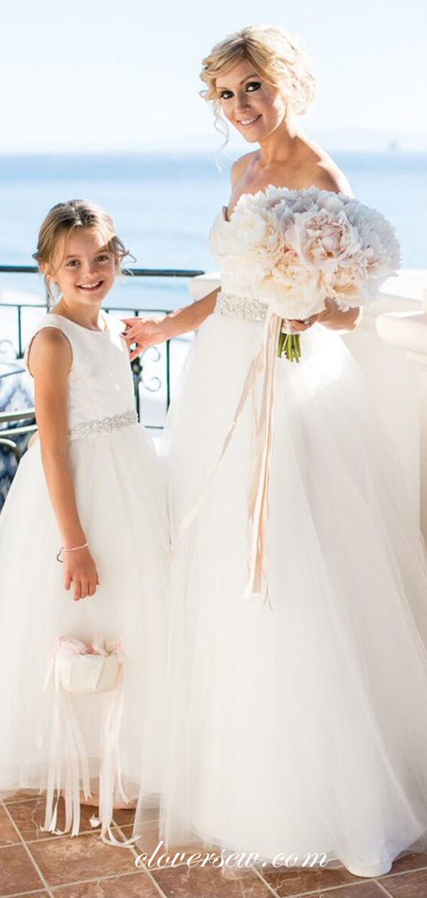 White Tulle Sweetheart Strapless Rhinestone Belt Wedding Dresses,CW0101 White Tulle Sweetheart Strapless Rhinestone Belt Wedding Dresses,CW0101