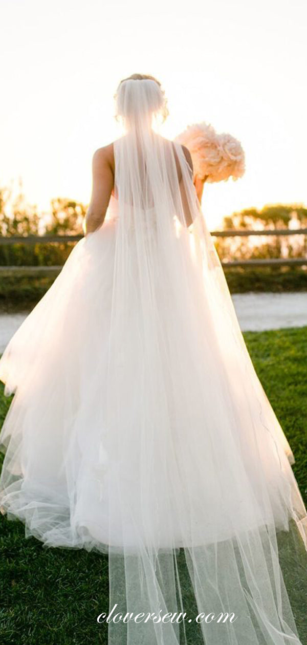 White Tulle Sweetheart Strapless Rhinestone Belt Wedding Dresses,CW0101