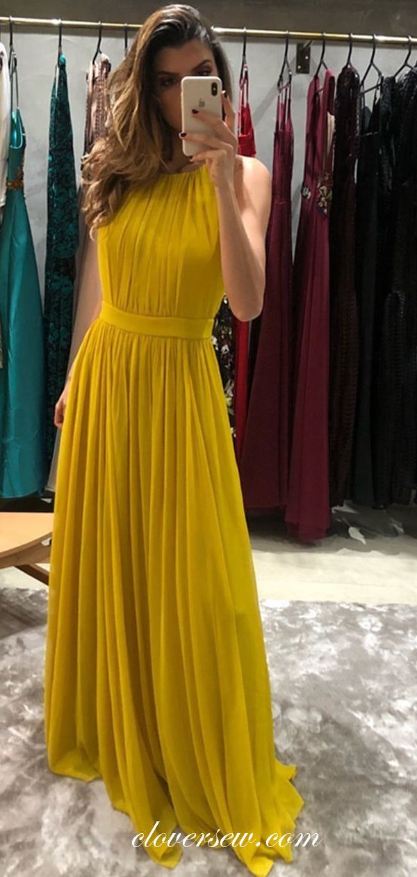 Yellow Chiffon Halter A-line Elegant Bridesmaid Dresses, CB0194 clover sew Yellow Chiffon Halter A-line Elegant Bridesmaid Dresses, CB0194 clover sew